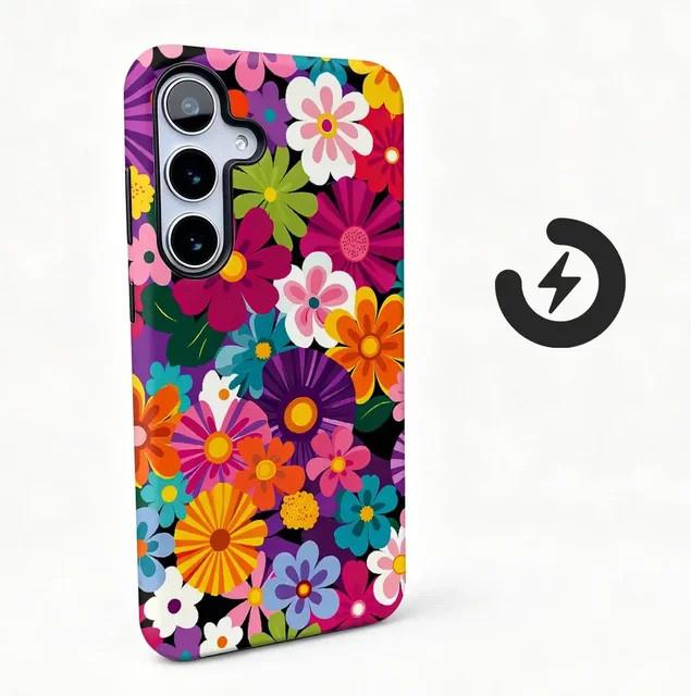 Magnetische Schutzhülle mit bunter Blumen-Optik und 2-in-1 Schutzfolie für Samsung Galaxy S26 S25 S24 S23 S22 S21 Plus Ultra FE A15 A16 Multicolor - Bild 1