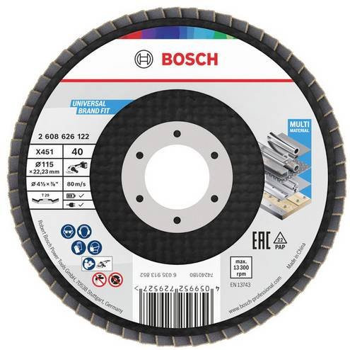 Bosch Fächerschleifscheibe für Metall, Durchmesser: 115 mm, Körnung: 40, Farbe: Schwarz - Bild 1