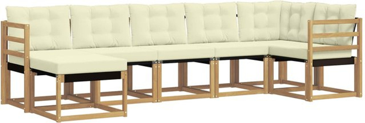 7-teilige Outdoor-Sofagarnitur aus Akazie mit Kissen in Weiß und Beige von vidaXL - Bild 1