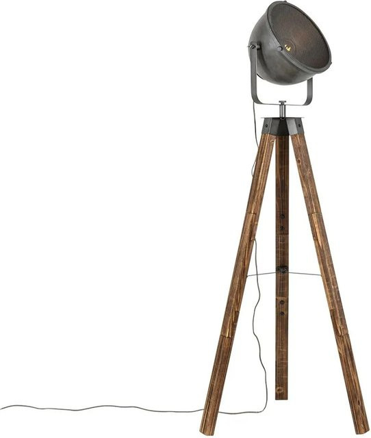 QAZQA Industrielle Stehleuchte mit Stativ aus Stahl und Holz, verstellbar, Grau-Concrete, Höhe: 164 cm - Bild 1