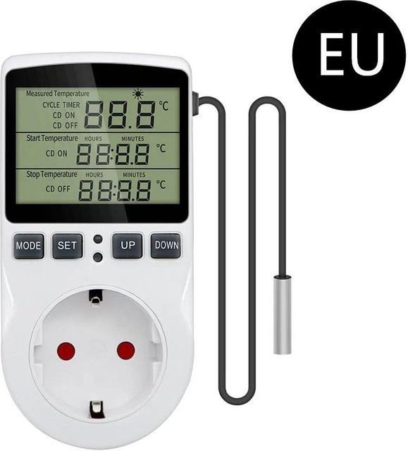 Oudun Digitaler Temperaturregler mit Zeitschaltuhr und Sensorsonde in Weiß - Bild 1