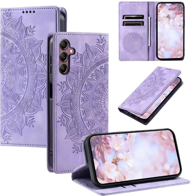 Lederne Brieftasche und Handyhülle mit Kartenhalter für Samsung Galaxy S24 Ultra S23 FE S22 Plus A55 A54 A35 A34 A25 A15 A05 A05S in Purple - Bild 1