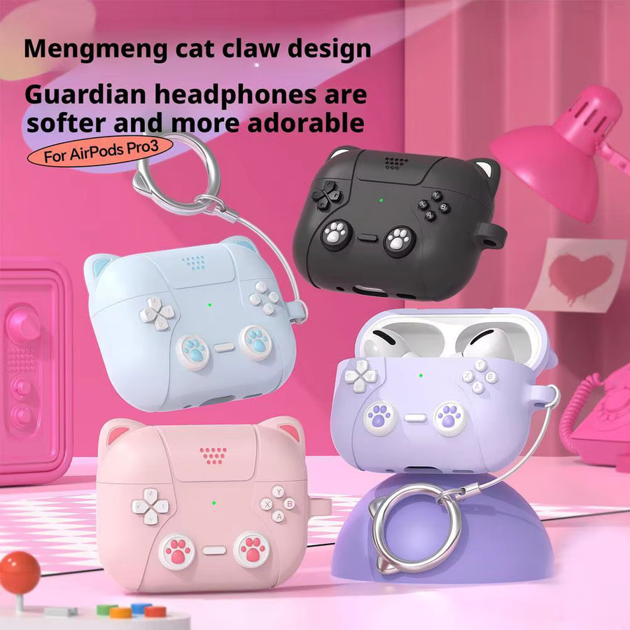 Silikon Schutzhülle mit Anime Katze Design für Apple AirPods Pro 3 in Pink - Bild 2