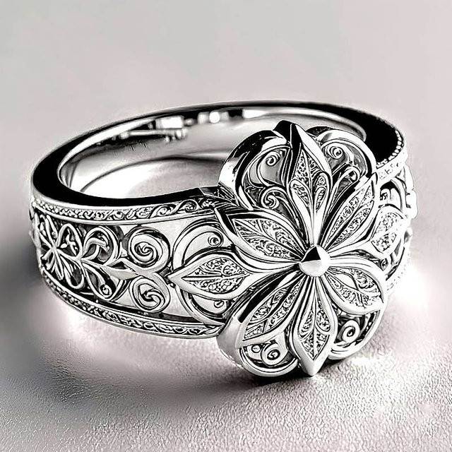Huitan Damenring, Silber, Blumen-Gravur, Damen - Bild 1