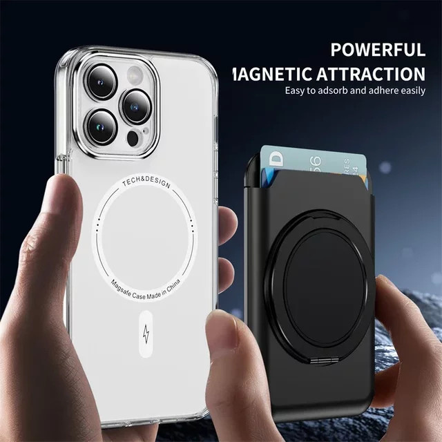 NMEGOU 2-in-1 Leder-Brieftasche und Kartenhalter mit MagSafe Magnetring-Ständer für iPhone 12 bis iPhone 16 Pro Max, Blau - Bild 1
