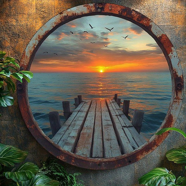Rundes Aluminium-Wandkunstschild Potdemiel Vintage Beach Sunset in Multicolour, Durchmesser: 20,32 cm - Bild 1