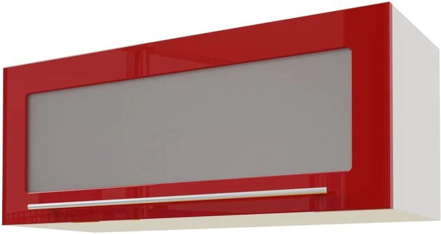 Feldmann-Wohnen Klapphängeschrank Brerra W4BS/90 WKF in Weiß und Karminrot Hochglanz mit Glastüren und Soft-Close, B/T/H: 90 x 32,5 x 36 cm - Bild 1