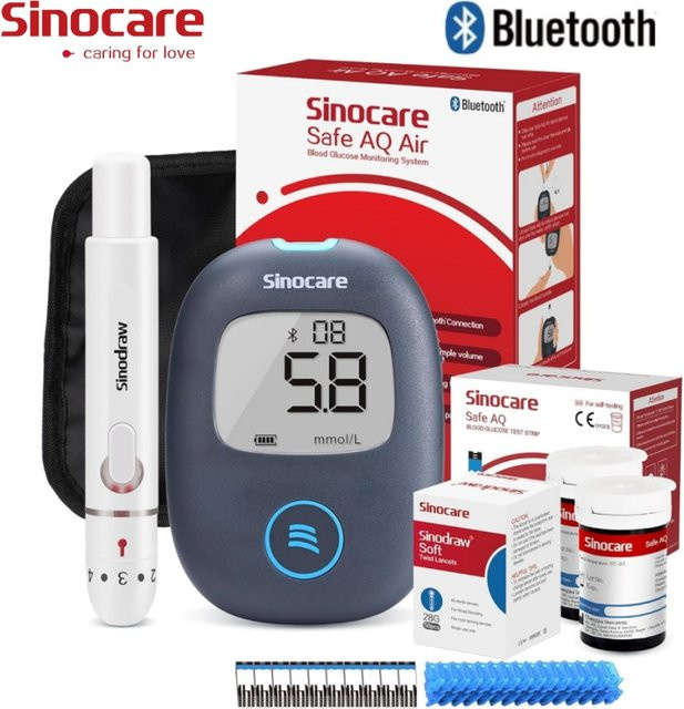 Sinocare Safe AQ Air Blutzuckermessgerät Diabetes Bluetooth Glukometer-Set mit Teststreifen und Lanzetten - Bild 1