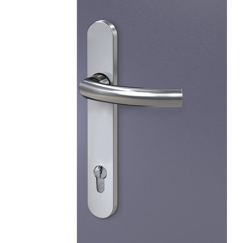 BASI Schmalrahmen-Drücker-Garnitur Rund in Edelstahl Silber mit Lochung PZ, B/H: 5,0 x 13,0 cm, Tiefe: 27,5 cm - Bild 2