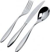 Alessi Besteck-Set SG38S24M aus Edelstahl in Silber, 3-teilig mit Gabel, Löffel und Tischmesser