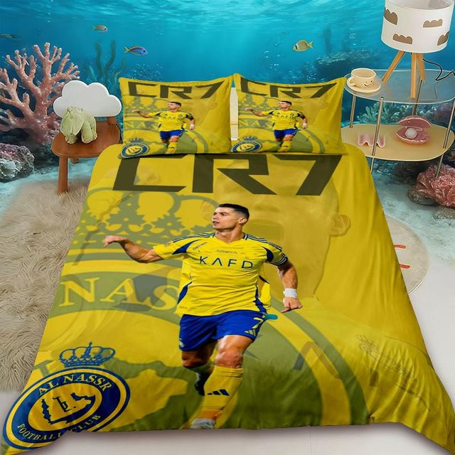 Bettwäsche Set Flylo Ronaldo Idol Fußballstar mit 3D-Druck, Gelb, B/H: 200 x 200 cm - Bild 1