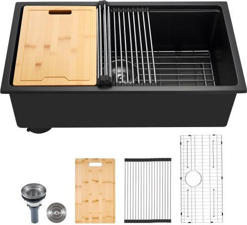 VEVOR Küchenspüle aus Granit in Schwarz mit Zubehör für Wohnmobile und Bars, B/T/H: 76,2 x 45,7 x 23,0 cm - Bild 1