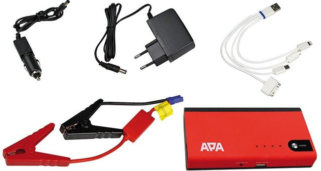 APA Mini Lithium Powerpack 11.000mAh Starthilfe 200 A 12 V mit LED-Arbeitsleuchte und USB-C/USB-A Anschlüssen in Schwarz und Rot - Bild 1