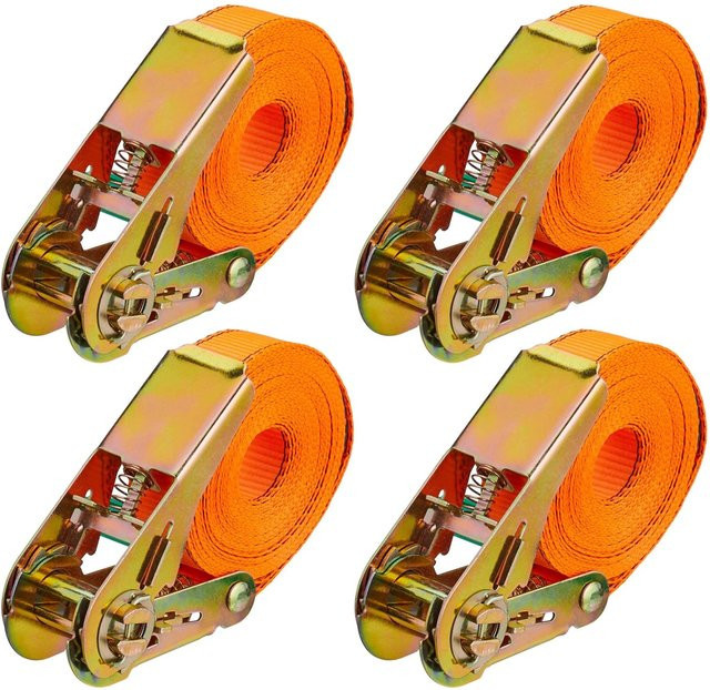Relaxdays Spanngurte aus Polyester mit Ratsche und Stahl, 4er Set, Orange Gold, Länge: 5 m - Bild 1