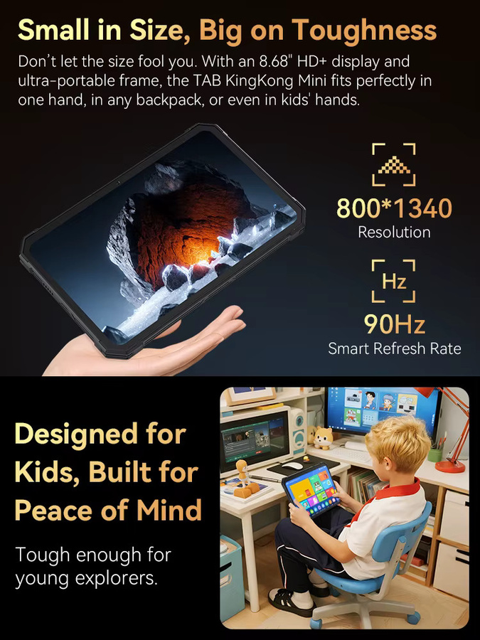 Cubot TAB KingKong Mini Android-Tablet in Schwarz mit 8,68-Zoll-Bildschirm, 128 GB Speicher, 6 GB RAM, 10200 mAh Akku, 48 MP Kamera und GPS - Bild 3