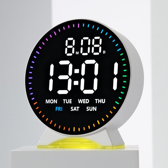 WOKLOK LED Digital-Wecker mit springender Sekundenanzeige und Desktop-Umgebungslicht in Weiß, USB-Tischuhr mit automatischer Dimmung - Bild 1