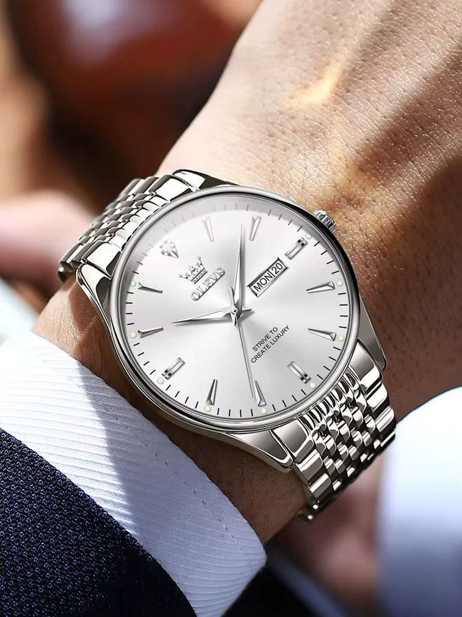 OLEVS Armbanduhr, Quarz, Edelstahl, Silber, Diamant, Herren - Bild 6