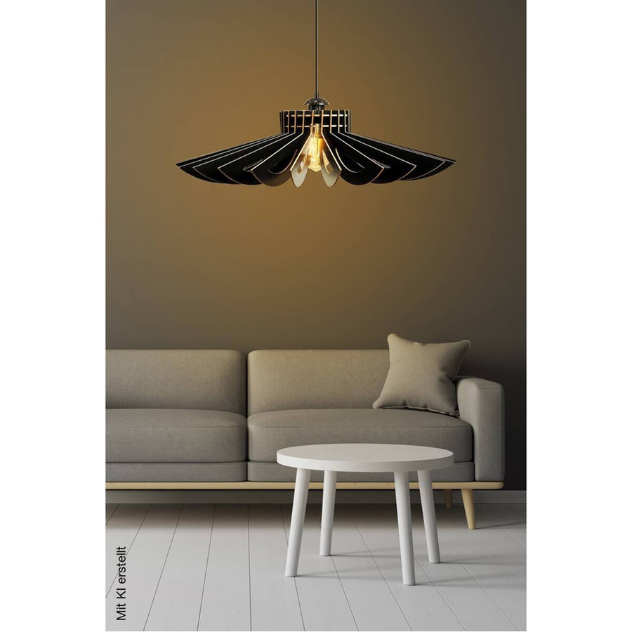 Opviq Pendelleuchte schwarz aus Holz, moderne runde Hängeleuchte mit E27 Fassung, Breite: 68 cm, Höhe: 50 cm, Tiefe: 68 cm - Bild 4