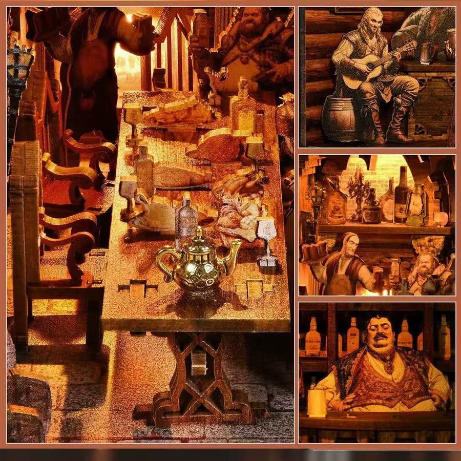 DIY Buch Nook Kit zuuton Holz 3D Puzzle Modellbau Bücherregal Buchstütze mit LED-Licht Multicolor - Bild 2