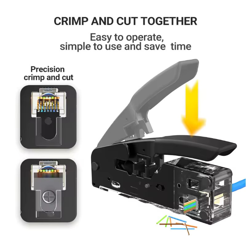 AOKIN Elektriker-Crimpingzange in Schwarz für CAT7, RJ11, RJ45, CAT6 und CAT5E Steckverbinder als Abisolier- und Schneidwerkzeug - Bild 3