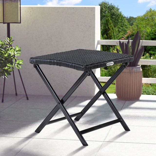 Casaria Polyrattan Klapphocker Rom in Schwarz für den Garten - Bild 1