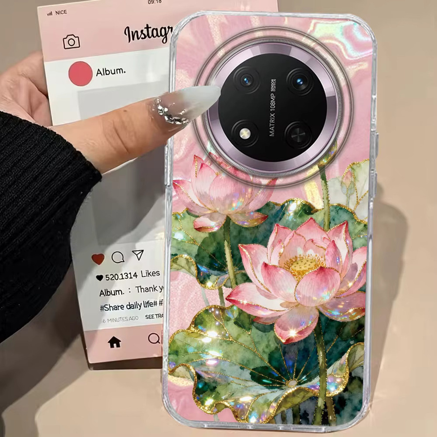 Handyhülle mit Rosa Pfingstrose und Lotus Print für Honor X9c X9a X9b X8a X8b X8c X6c X7b 400 200 90 Smart Pro Magic7 6 5 70 Lite in Pink und Multicolour - Bild 2