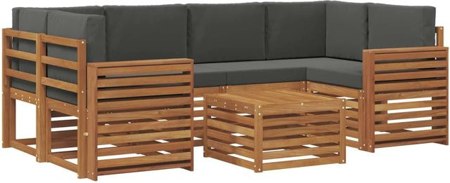 vidaXL Sofagarnitur 7-teilig L-Form aus Massivholz Akazie in Natur und Anthrazit mit Polstern - Bild 1