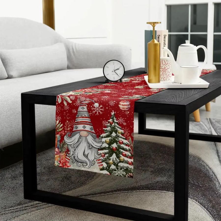 JIT Tischläufer mit Weihnachtszwerg und Schneeflocken in Rot für deine festliche Dekoration - Bild 3