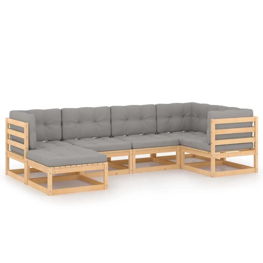 vidaXL 6-tlg Garten-Lounge-Set aus massivem Kiefernholz in L-Form mit grauen Kissen - Bild 2