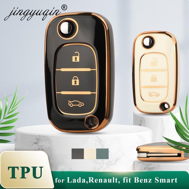 TPU Flip Auto Schlüssel Hülle in Schwarz für Renault, Clio, Megane, Kangoo, Lacia, LADA, Largus, Kalina, Granta, Vesta, X-Ray und Smart fortwo - Bild 1