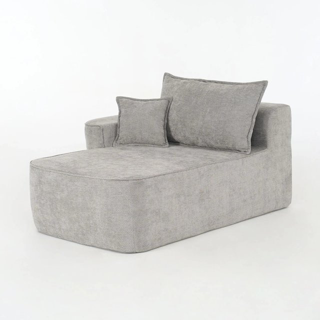 PXloue Stoffsofa Chaiselongue aus Chenille mit Kissen und Seitentaschen, Grau - Bild 1