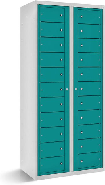 rotstahl Fächerschrank mit 22 Fächern und Zentraltüren in Türkis, B/T/H: 80 x 50 x 180 cm - Bild 1