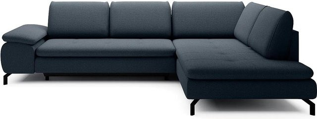 Vente-unique Schlafsofa Archibald in Blau mit L-Form und Polsterung aus Strukturstoff - Bild 1