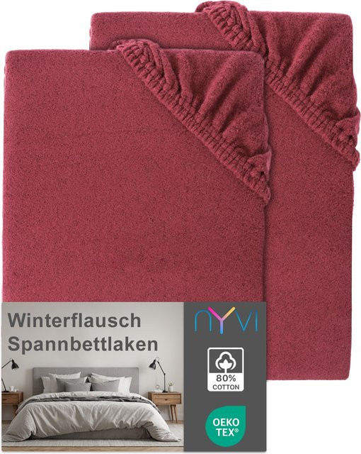 NYVI DreamScience Winterflausch Spannbettlaken 2er Pack, Farbe: Bordeaux, B/T: 90 x 200 cm und 100 x 200 cm, Matratzenhöhe bis 22 cm - Bild 1