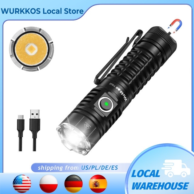Wurkkos TS22 LED-Taschenlampe mit XHP70D HI, 4500 Lumen, Schwarz, IP68 wasserdicht, wiederaufladbar mit Magnetschwanz und Powerbank-Funktion - Bild 1