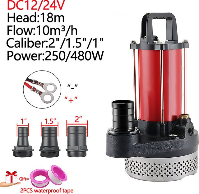 Solar-Tauchpumpe von xmshxltd für Bewässerung und Garten, DC12/24V, 250/480W, Durchfluss: 10m3/h, Förderhöhe: 18m, Farbe: Rot - Bild 1