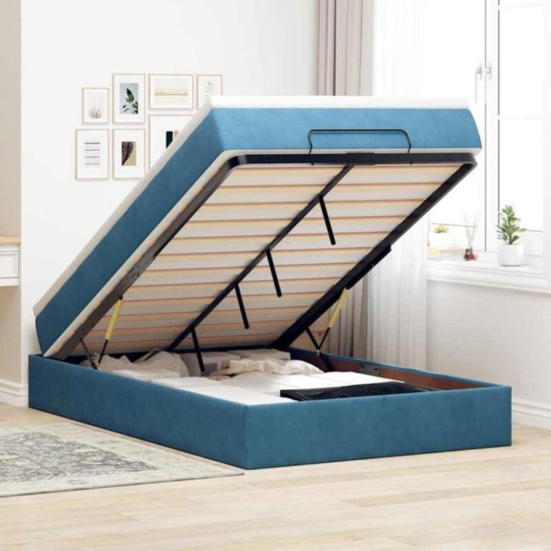 vidaxl Ottoman Polsterbett mit Matratze aus Samt und Metall in Blau, B/T/H: 120 x 200 x 23,5 cm - Bild 1