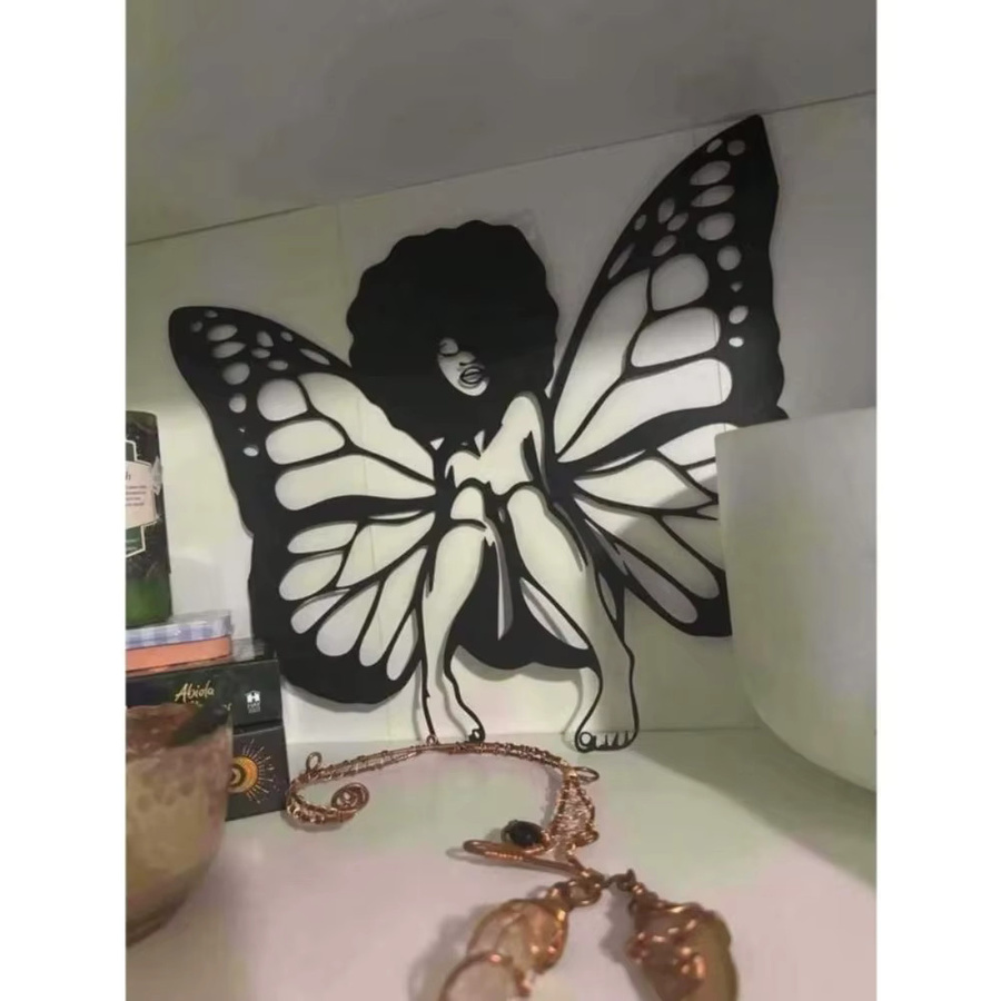 CIFBUY Metall Wandkunst Afrikanische Frau mit Schmetterling in Schwarz, B: 30 cm, H: 30 cm, T: 30 cm - Bild 3