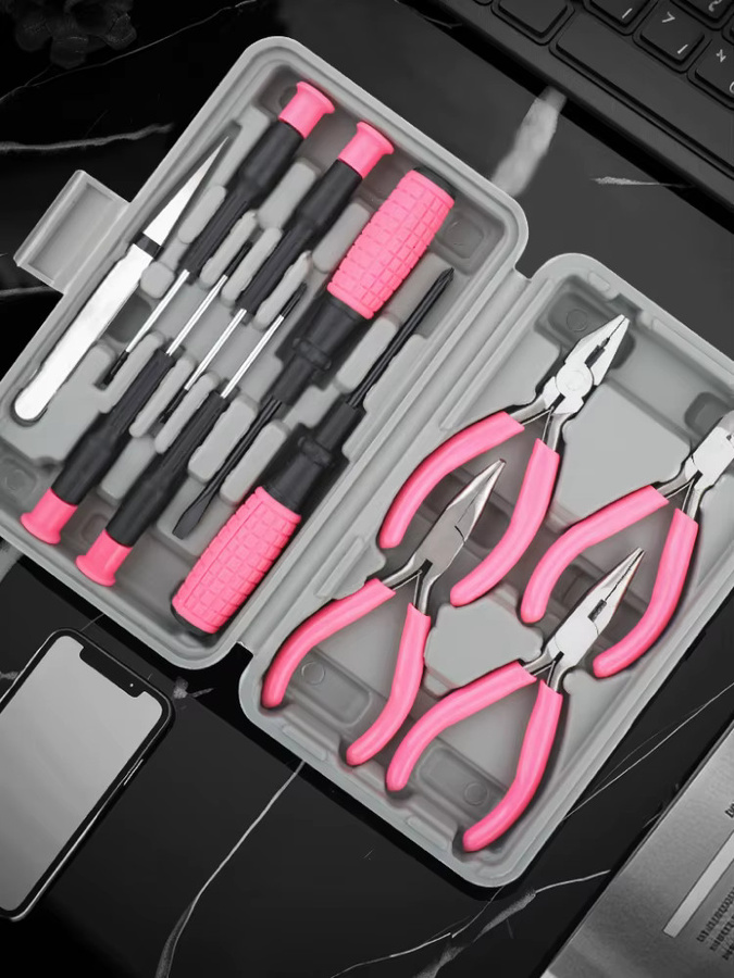 Hallo-Spec 11-teiliges DIY Schmuck Reparatur Werkzeug Set in Rosa für Damen - Bild 6