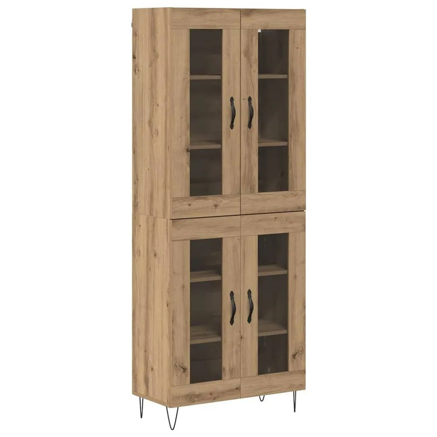 vidaXL Highboard Artisan-Eiche mit Glastüren in Braun, B/T/H: 69,5 x 34 x 180 cm - Bild 2