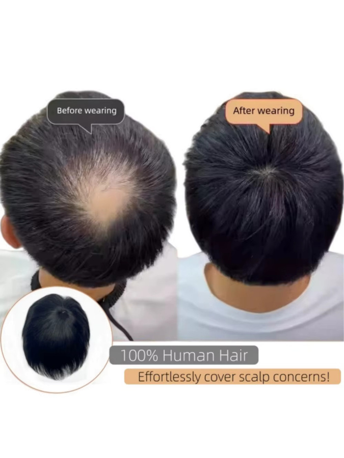 Anemone Toupet für Herren, schwarzes Echthaar-Topper, Clip-in - Bild 7