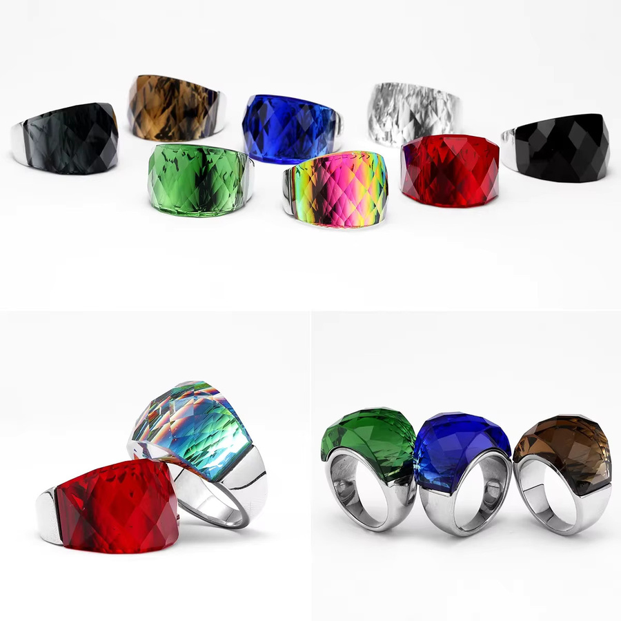 Metal Town Ring, Edelstahl, Kristall, Bunt, Unisex - Bild 3