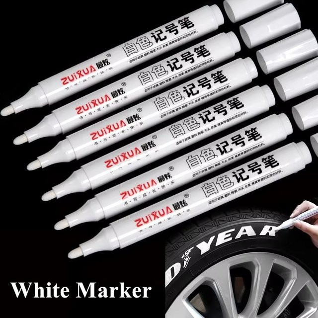 Weißer Permanent Marker Stifte Set, wasserfeste Fettstifte für Graffiti und Skizzen, Farbe: Weiß - Bild 1