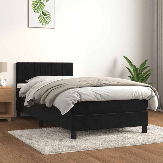 vidaXL Boxspringbett mit Matratze in Schwarz aus Samt, B/T/H: 90 x 200 cm - Bild 3