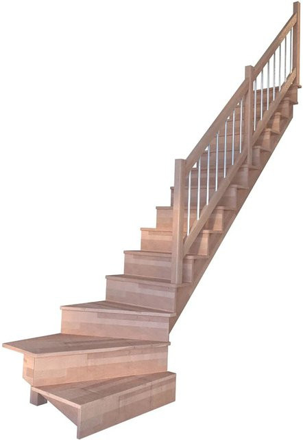 StarWood Treppen Lindos Pro Buche Setzstufen mit Holz-Edelstahl-Geländer, Farbe: Braun/Silber, Breite: 80 cm - Bild 1