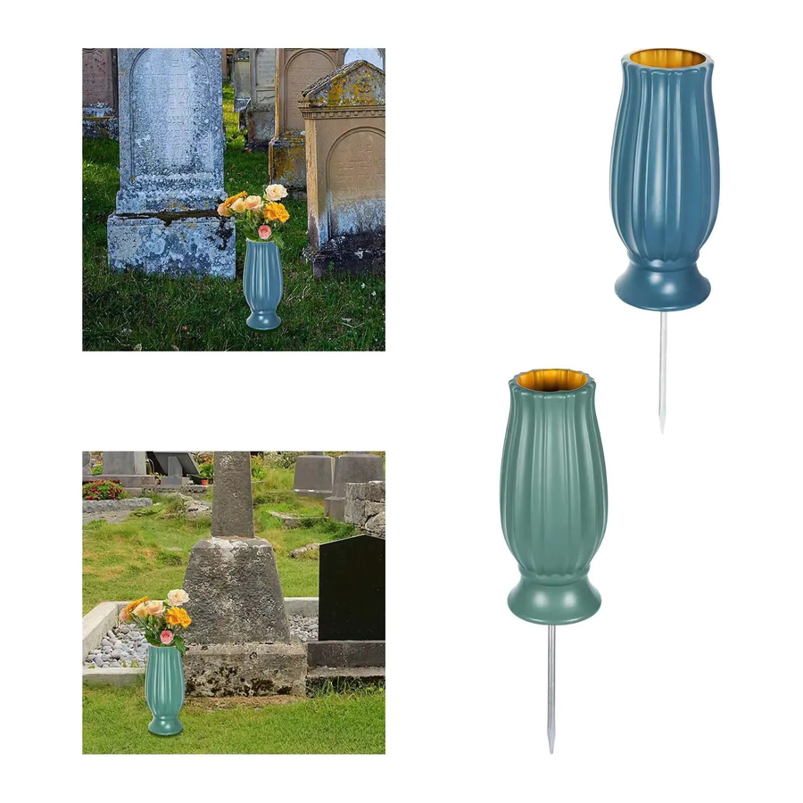 Grabvase aus Kunststoff für den Friedhof mit Ablauflöchern, Grabdekoration für Rasen und Garten, Grün und Blau, H: 40,0 cm, B: 25,0 cm, T: 2,0 cm - Bild 1