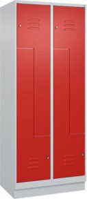 C+P Classic PLUS Z-Spind mit Sockel, 4 Fächer, Grau/Rot, B/T/H: 80 x 50 x 195 cm, mit Zylinderschloss und Garderobenstange - Bild 1