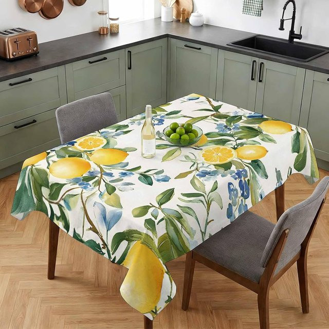 Rechteckige Tischdecke von JMG Household Supplies mit Sommer Zitronenbaum und blauem Blumenmuster, B/T: 100 x 160 cm - Bild 1