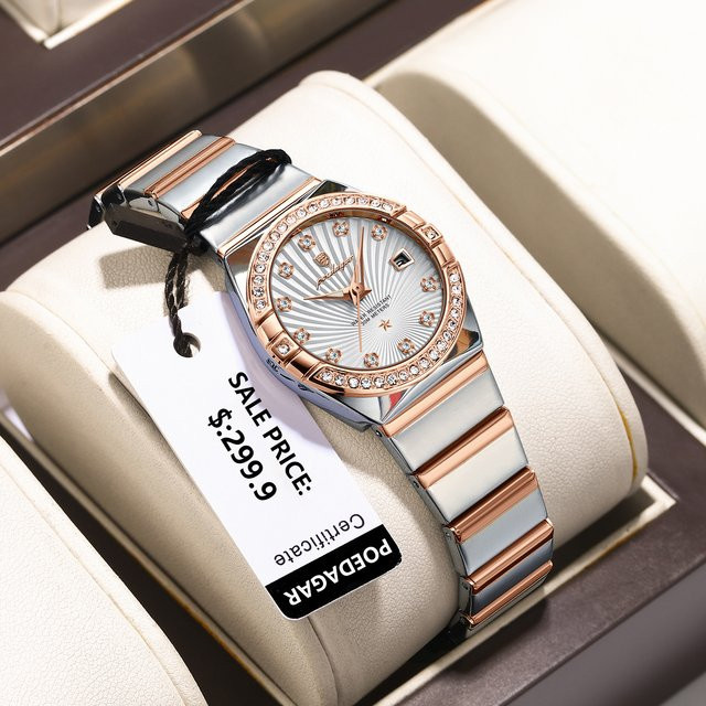 POEDAGAR Armbanduhr Quarz, Edelstahl, Silber, Damen, Datum, Leuchtzeiger - Bild 1