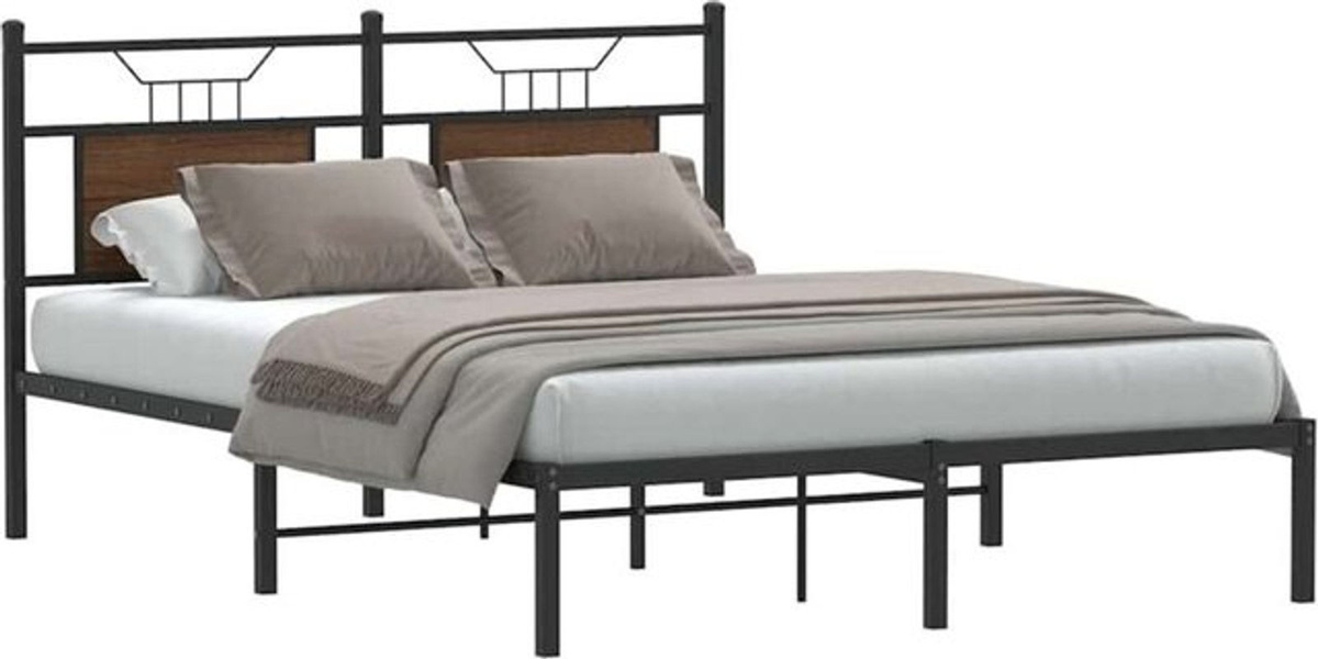 Vidaxl Bettgestell im Industrial Design aus Holzwerkstoff und Metall in Eiche Braun, B/T/H: 140 x 200 cm - Bild 1